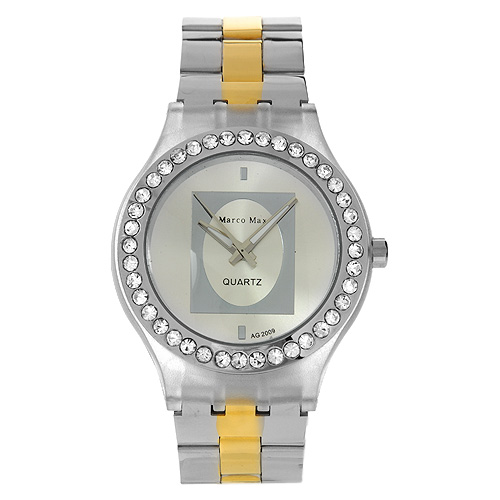 *MARCO MAX*SILVER FACE MENS CRYSTAL DRESS WATCH